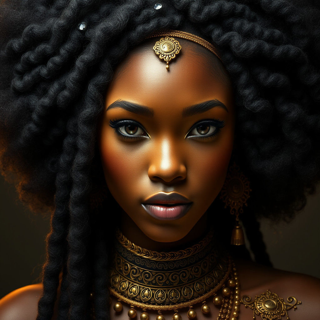 African Afro Goddess with Golden Skin and Afro