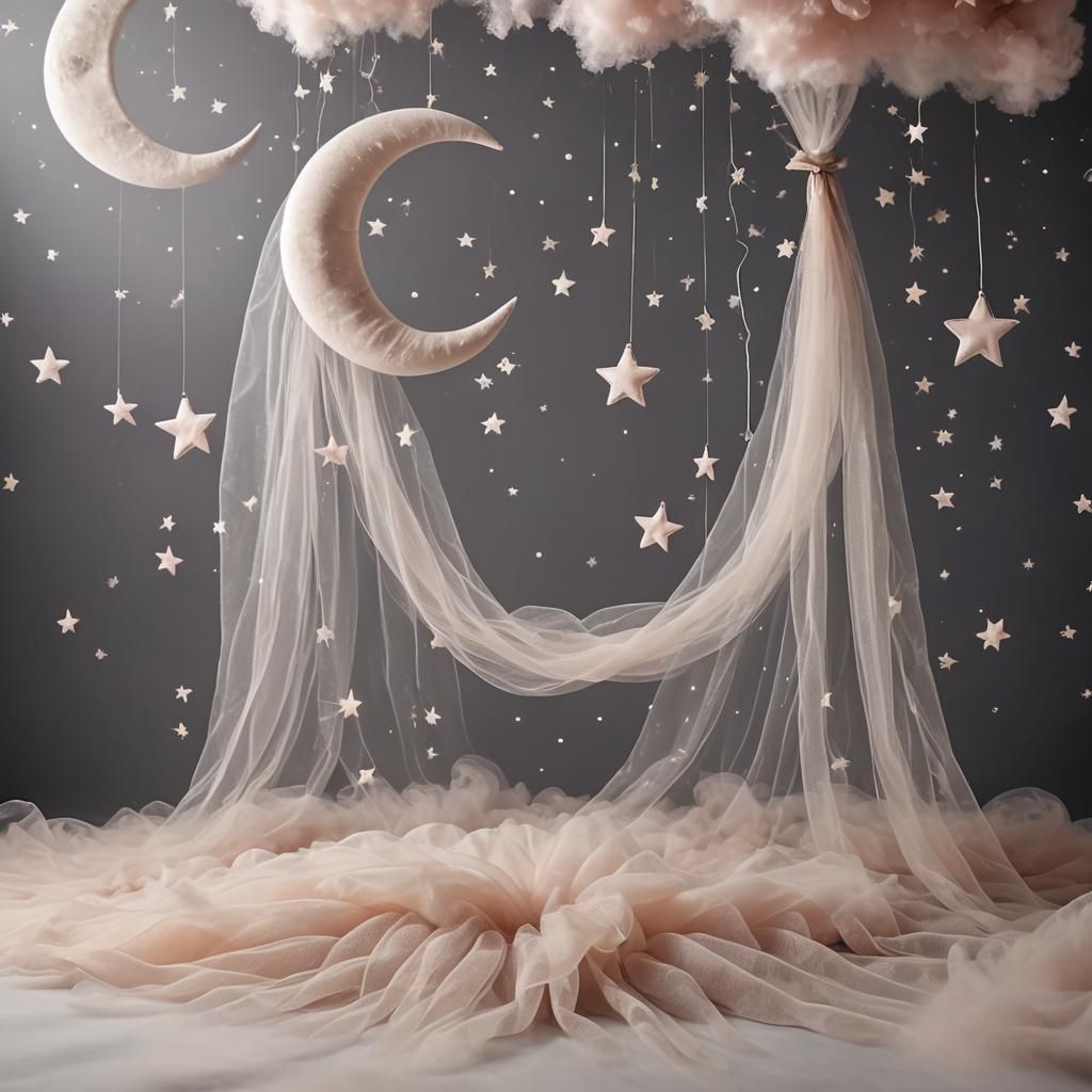 Surreal Tulle Moon and Floating Starscape