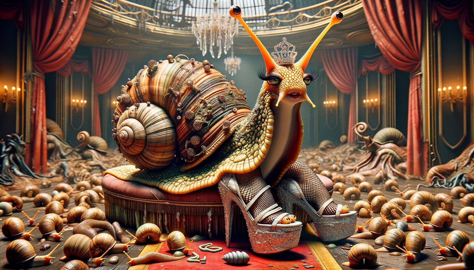 Elegant Snail Grand Dame in Decaying Ballroom