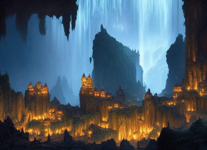 Fantasy Dwarf City in Gigantic Cave, Concept Art