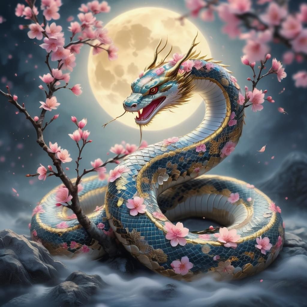 Sakura Snake in Japanese Art Style