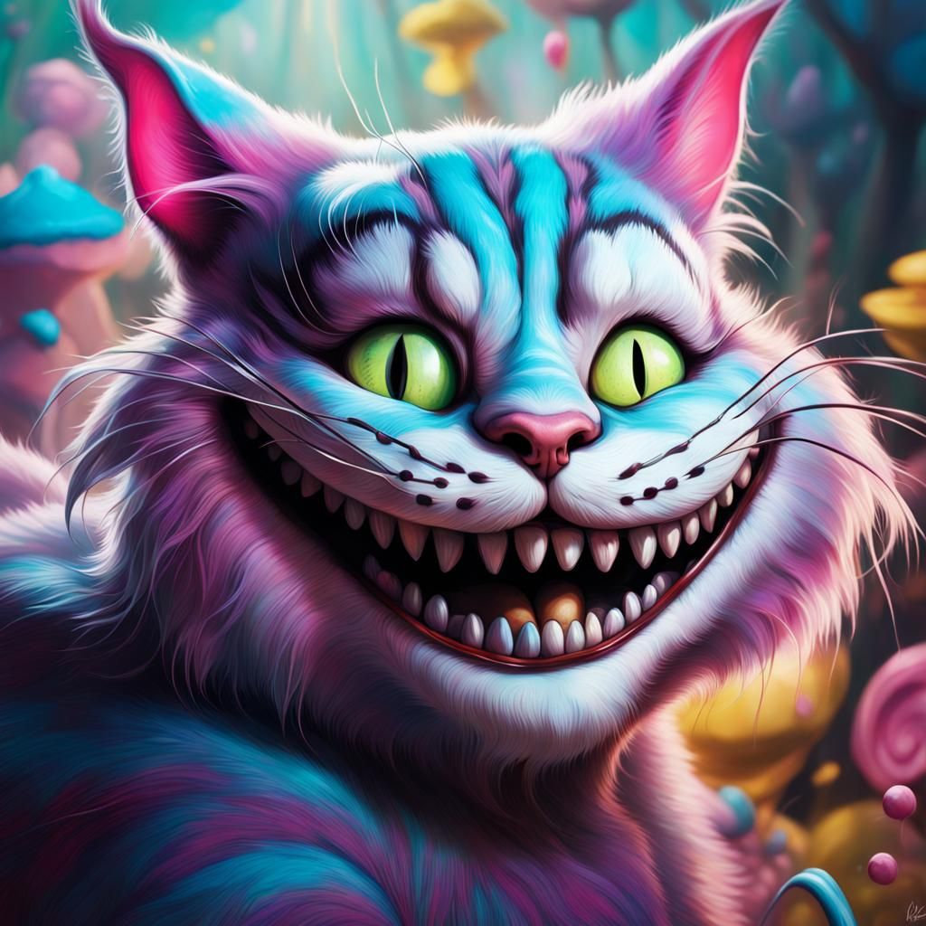 Hyperrealistic Cheshire Cat Splash Art Portrait