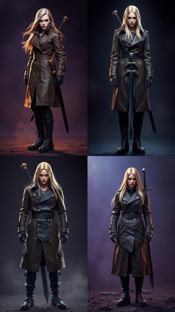 Dark Fantasy Warrior in Brown Leather Trench Coat and Black ...