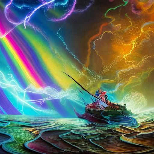 Magical Rainbow Lightning Storm in Rococo Style
