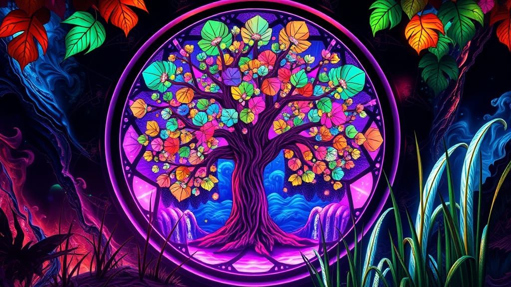 Stained Glass Window in a Surreal Dreamscape Universe