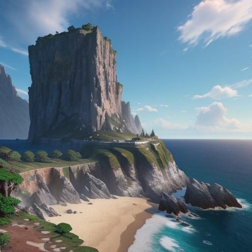 Sunny Cliffside Sea View in Detailed Matte Painting