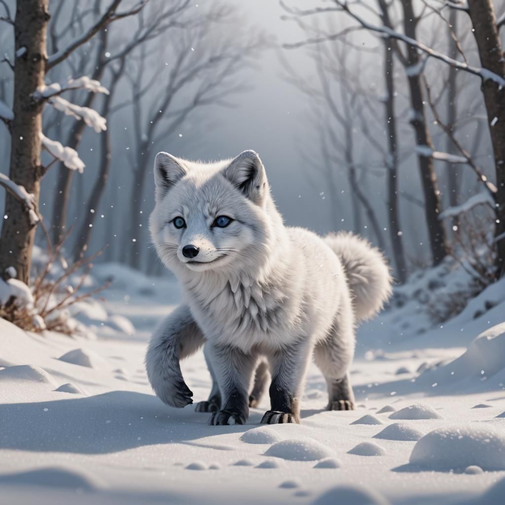Arctic Fox Cub in Detailed 3D Anime Art