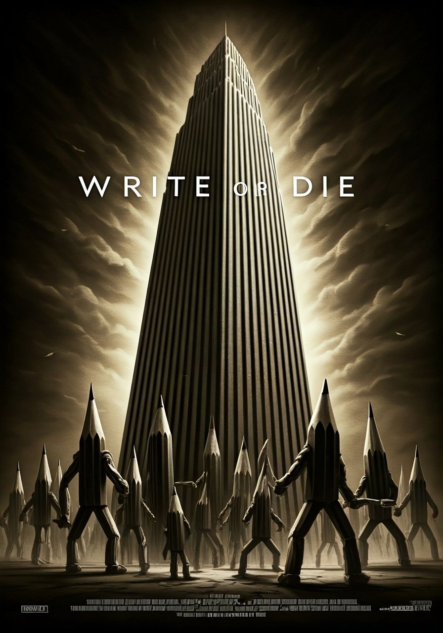 Anthropomorphic Pencils Battle Pencil Skyscraper in Charcoal...