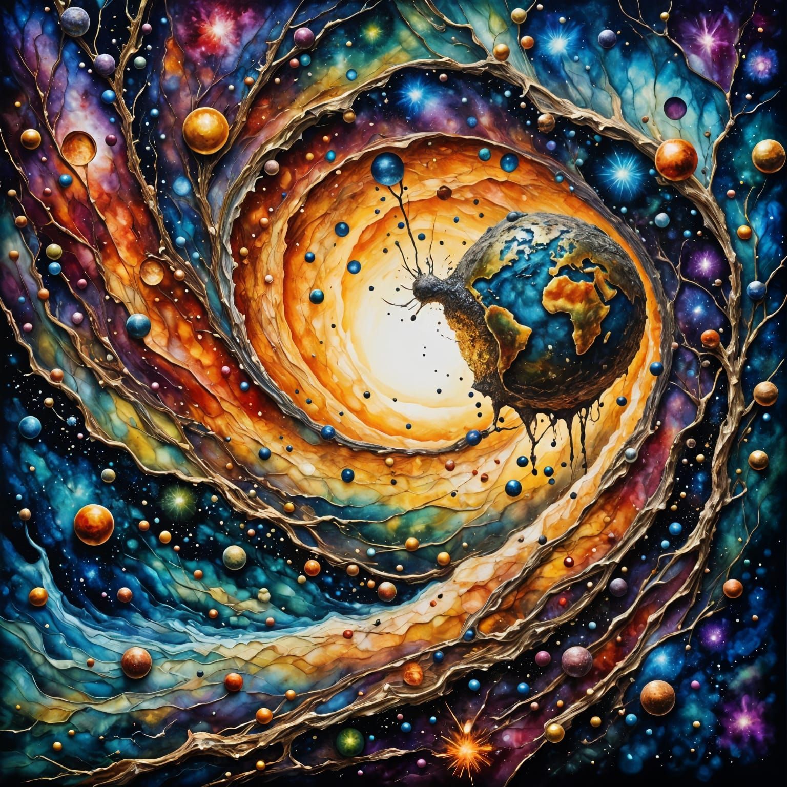 Asteroid Enters a Cosmic Vortex in Vibrant Neo-Expressionist...