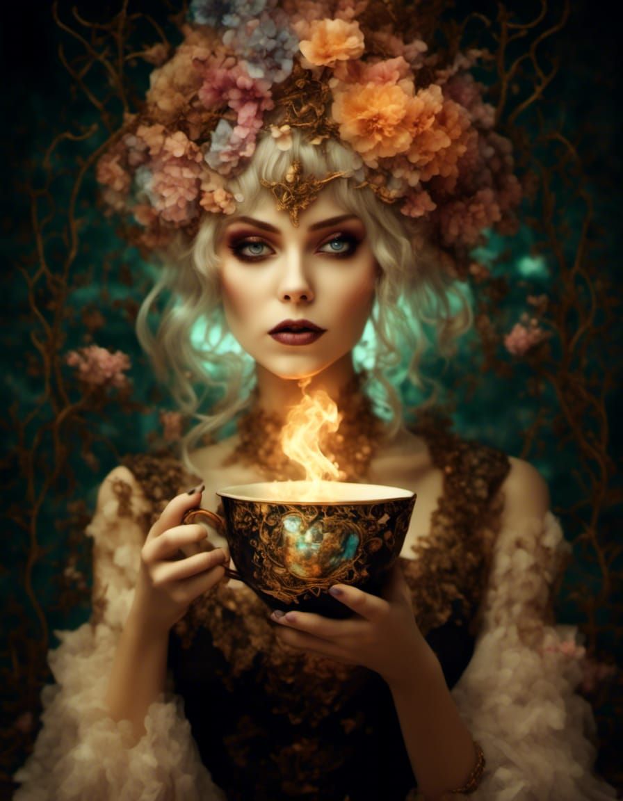Gorgeous Coffee Witch in Spooky Halloween Fantasy
