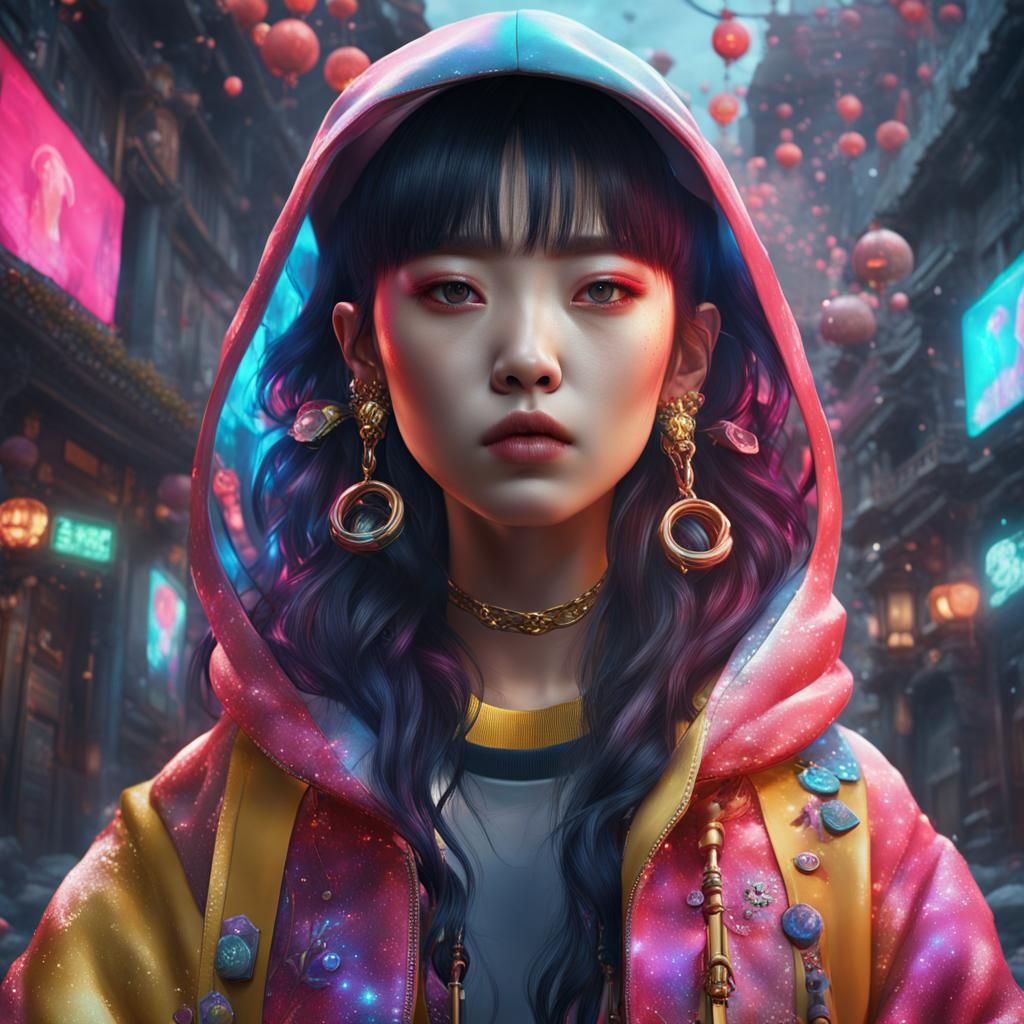 Korean Rapper Girl: Detailed Matte Painting
