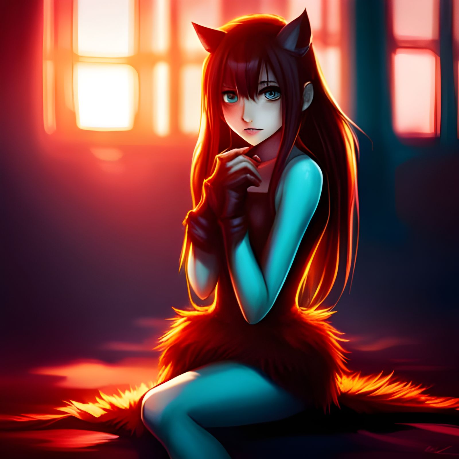 Beautiful Werewolf Girl in Manhwa Style