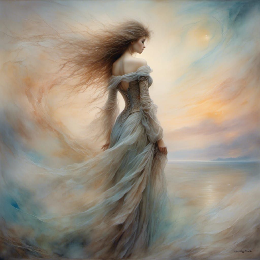 Ethereal Figure in Dreamlike Surrealist Landscape