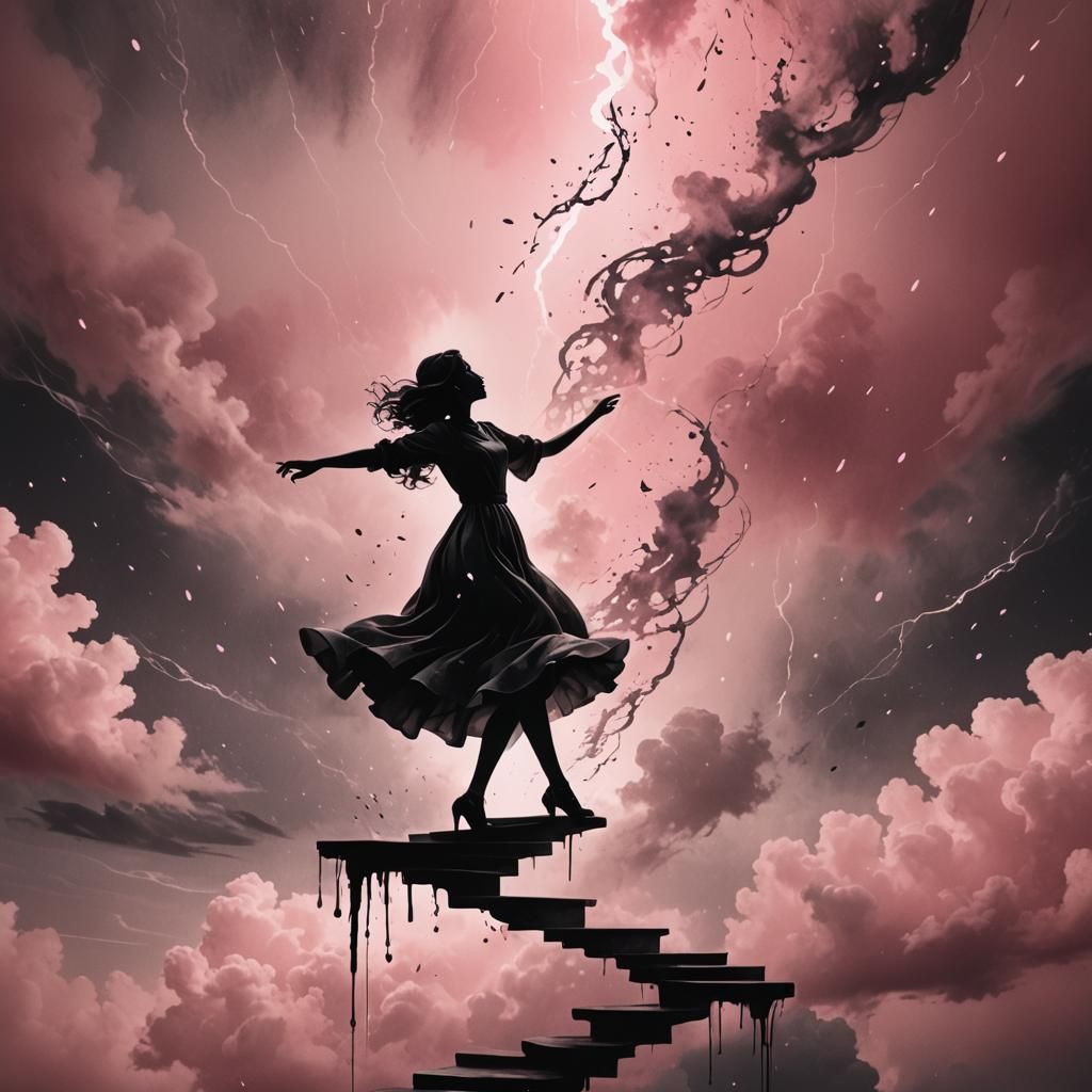 Ethereal Gothic Dancer in Infinite Staircase