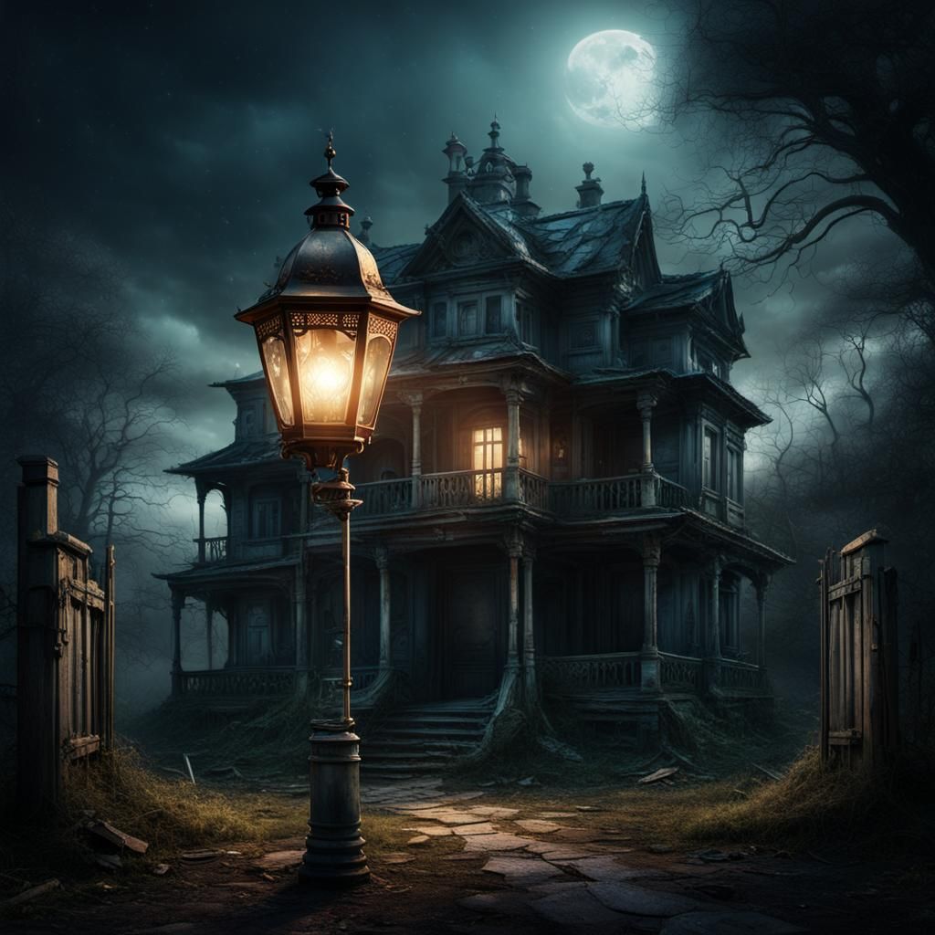 Abandoned House Entrance with Lantern: Digital Matte Paintin...
