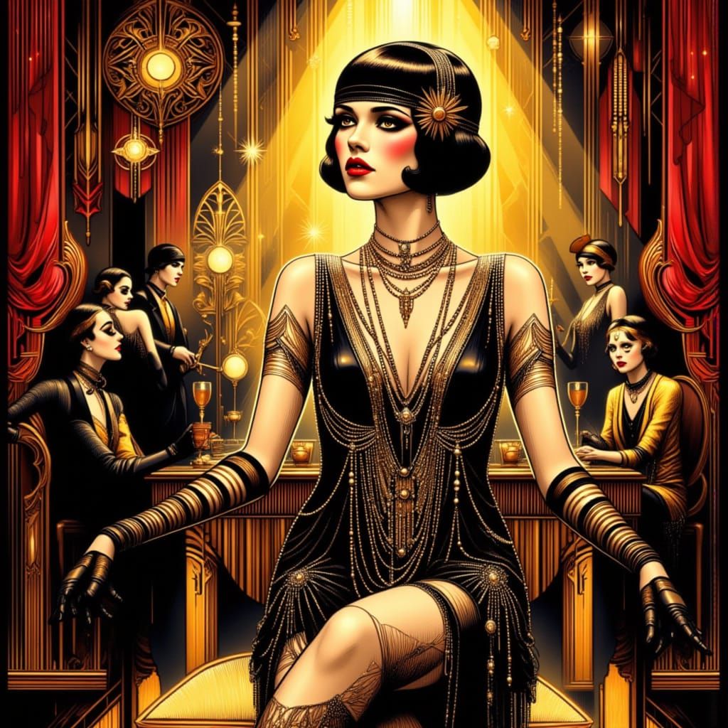 1920s Flapper Dancing in Speakeasy Pop-Art Style