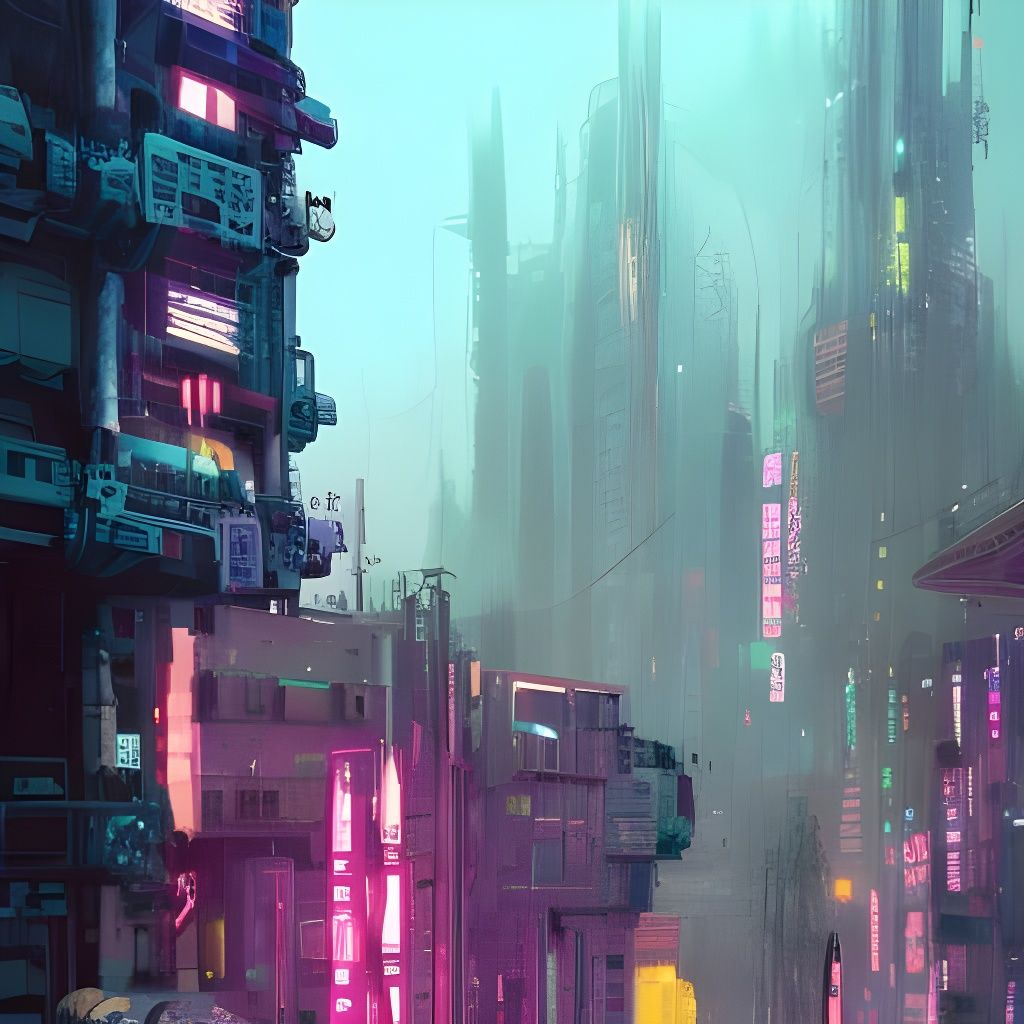 Cyberpunk Cityscape with Flying Cars and Mechs