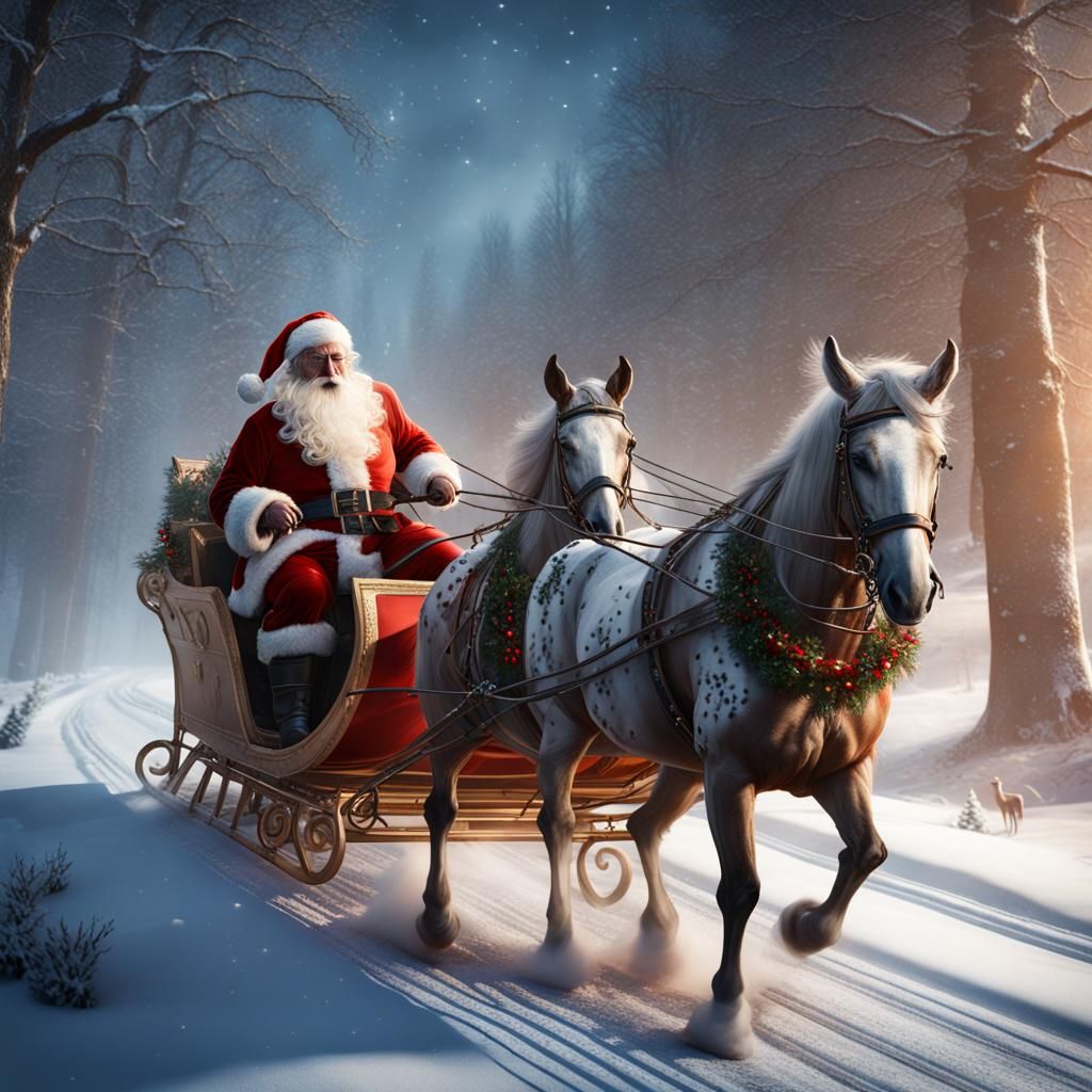 Appaloosa Horse pulling Santa’s sleigh