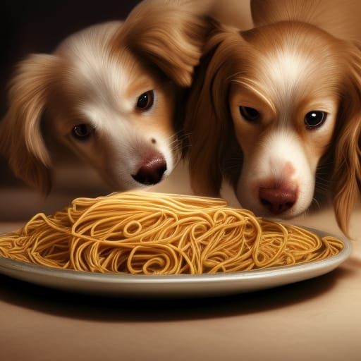 Dogs Share Spaghetti: 3D Digital Art