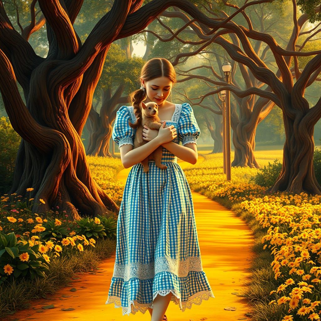 Dorothy's Whimsical Yellow Brick Road Journey in Art Nouveau...