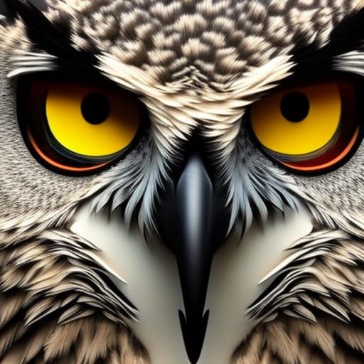 Rainbow Great Horned Owl Face in Digital Art