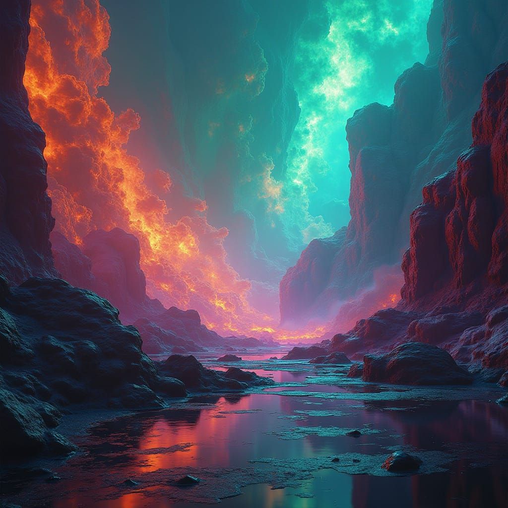 Surreal Futuristic Landscape in Vibrant Iridescent Hues