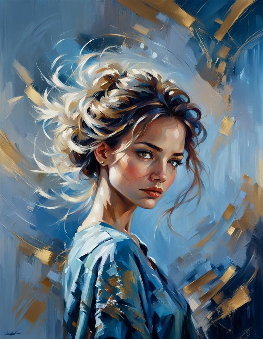 Serene Girl Portrait in Realistic Oil Painting Style