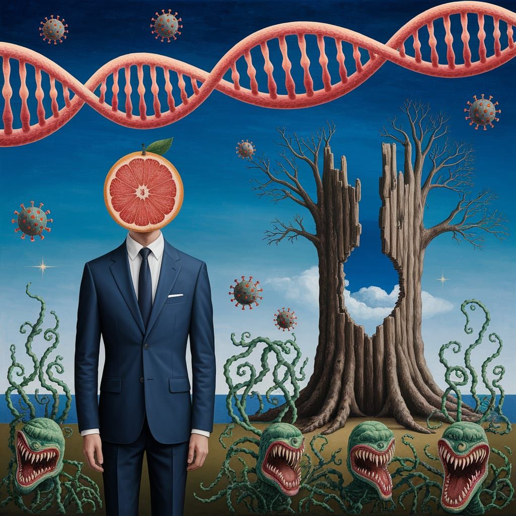 Surrealist Masterpiece: Thin Man Amidst Tangled Vines and DN...