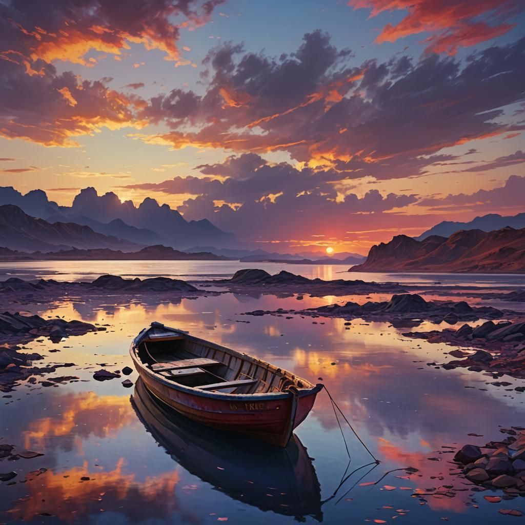 Lonely Boat in Lagoon: Digital Matte Painting