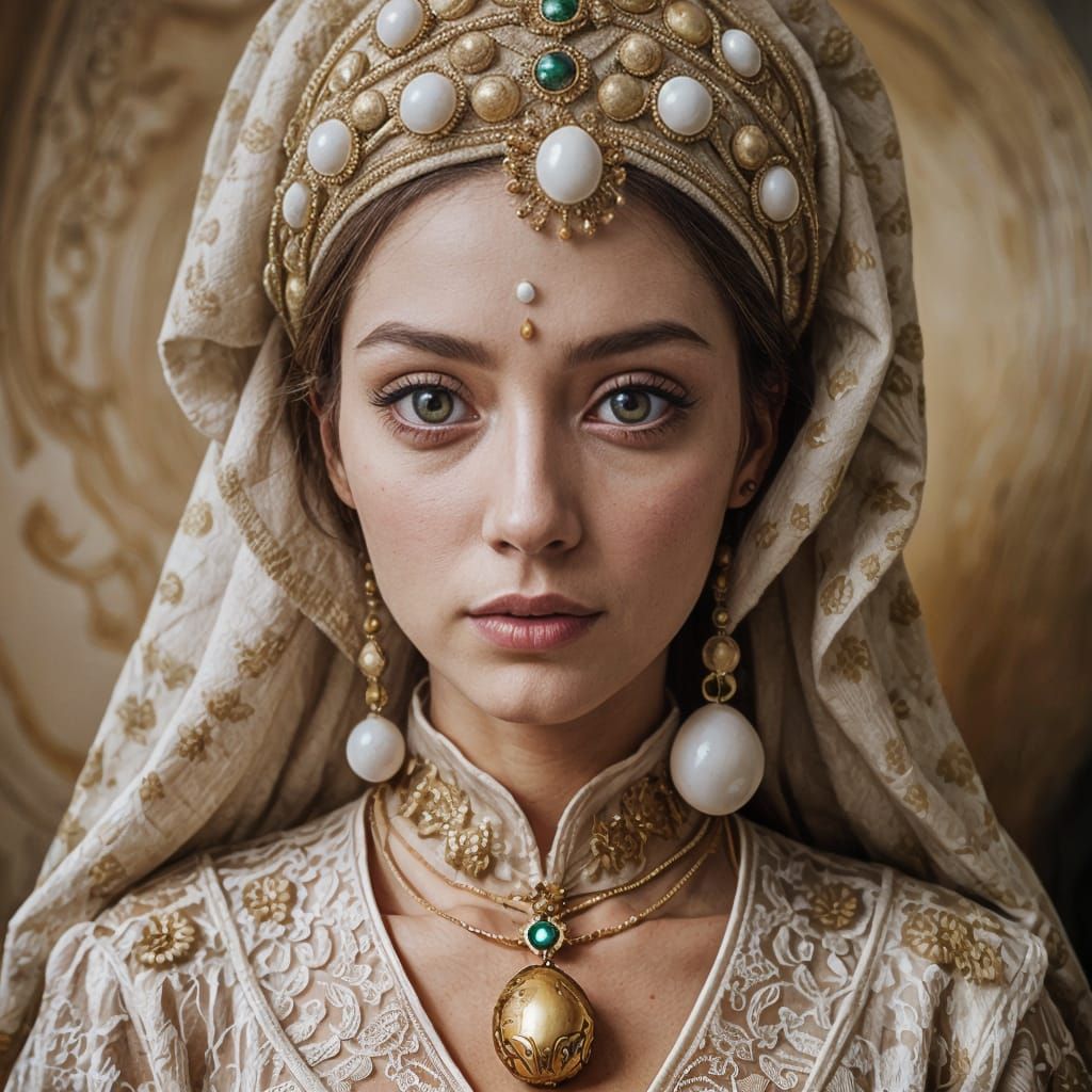 Elegant Woman with Striking Features in Traditional Garb