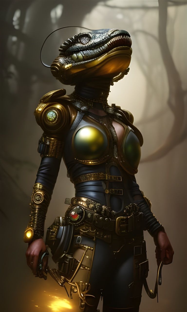 Armored Steampunk Mechanical Snake with Detailed Eyes