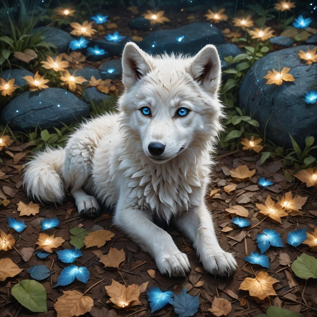 Adorable White Wolf Cub in 3D Anime Art