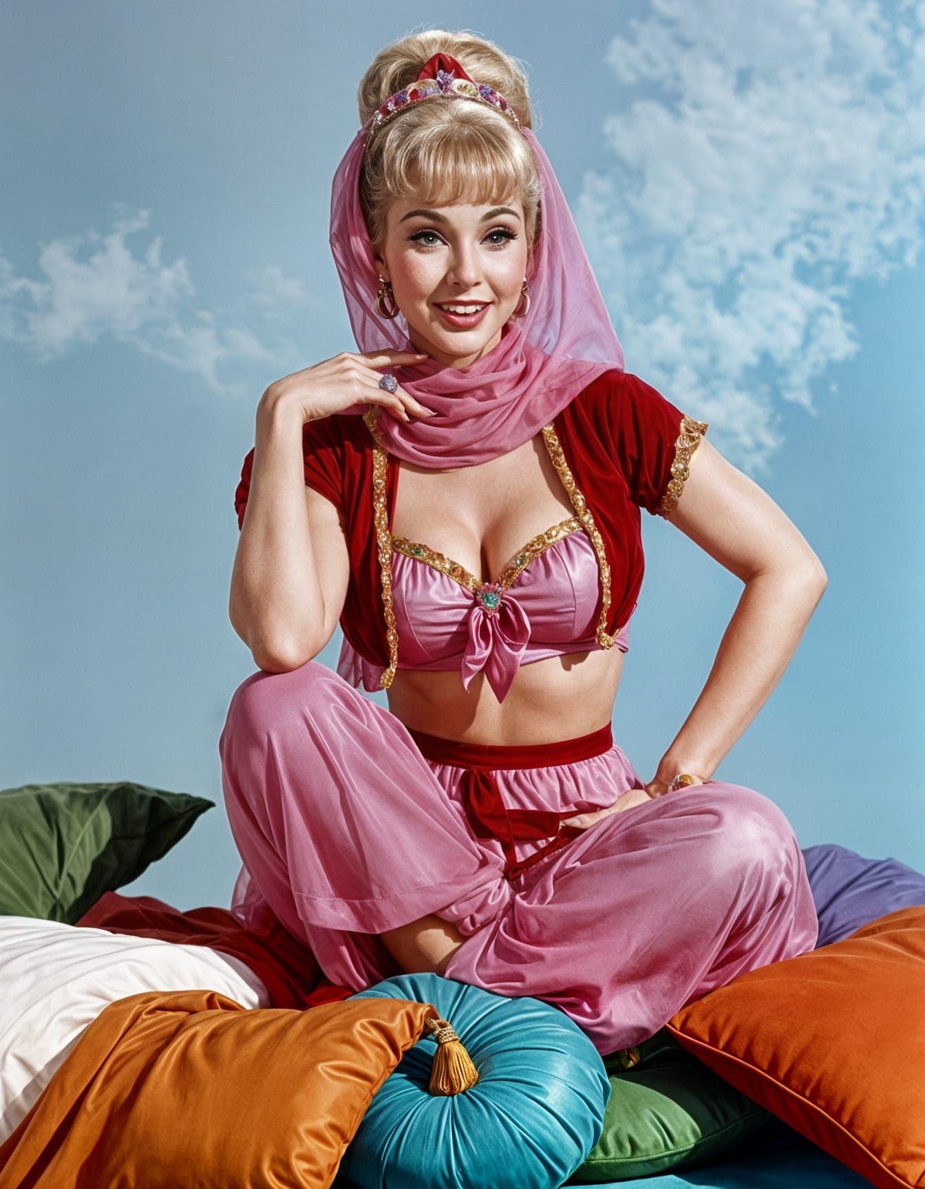 I Dream of Jeannie (1965) in the pin up style of Gil Evgren.