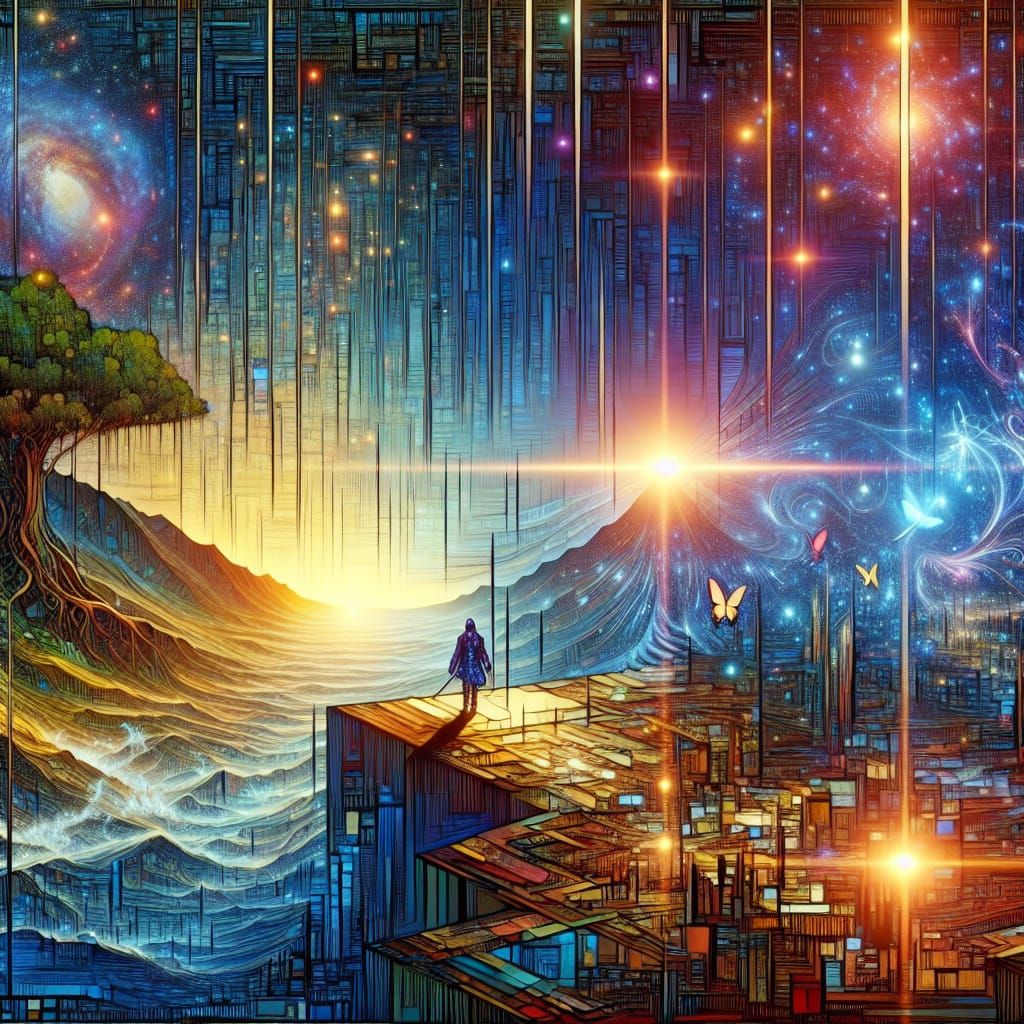 Surreal Digital World Meets Nature in Anime Style