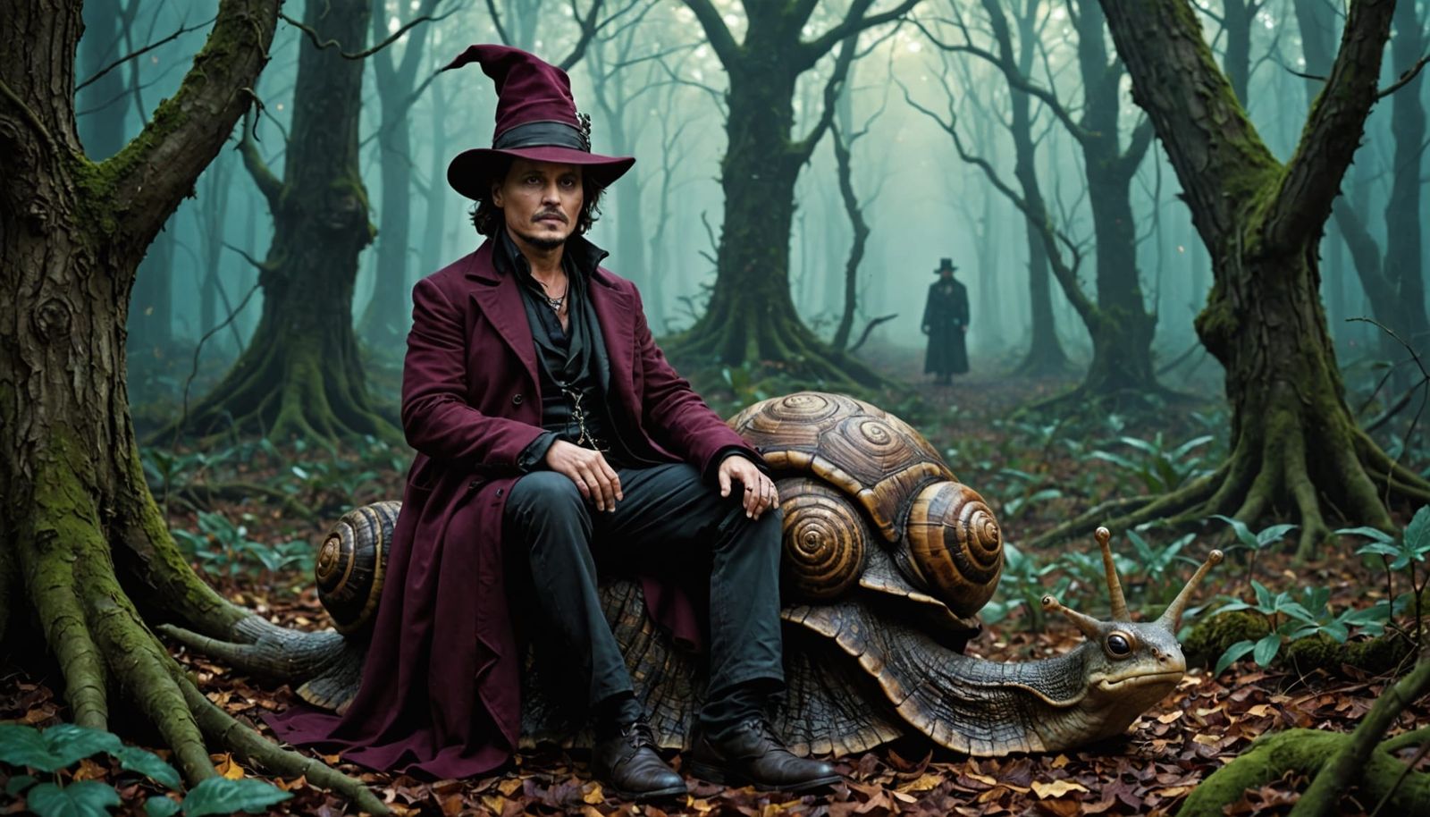 Magical Sandman Rides a Burgundy Snail in Enchanted Elm Fore...