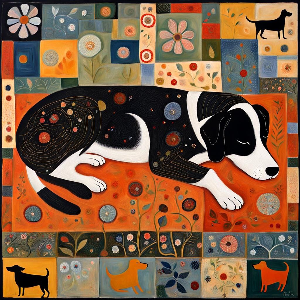 Abstract Dog Sleeping on Mat with Fine Details
