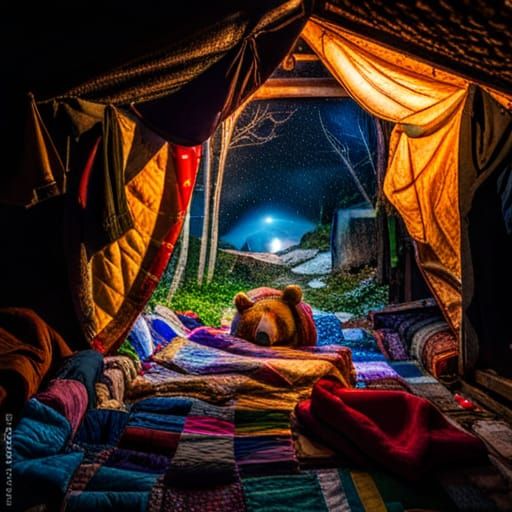 Cozy Bear Asleep in Shanty Town Cave