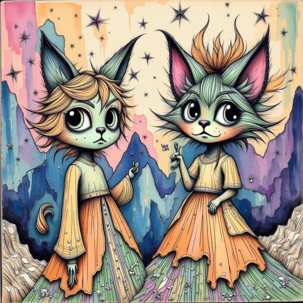 two human like warrior doodle siamese  cats: exaggerated fac...