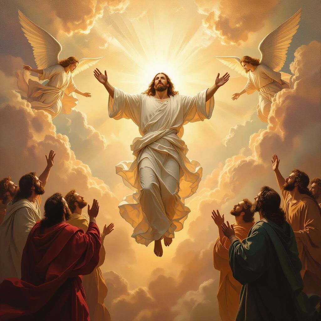 Ascension of Christ: Renaissance Oil Painting with Angels