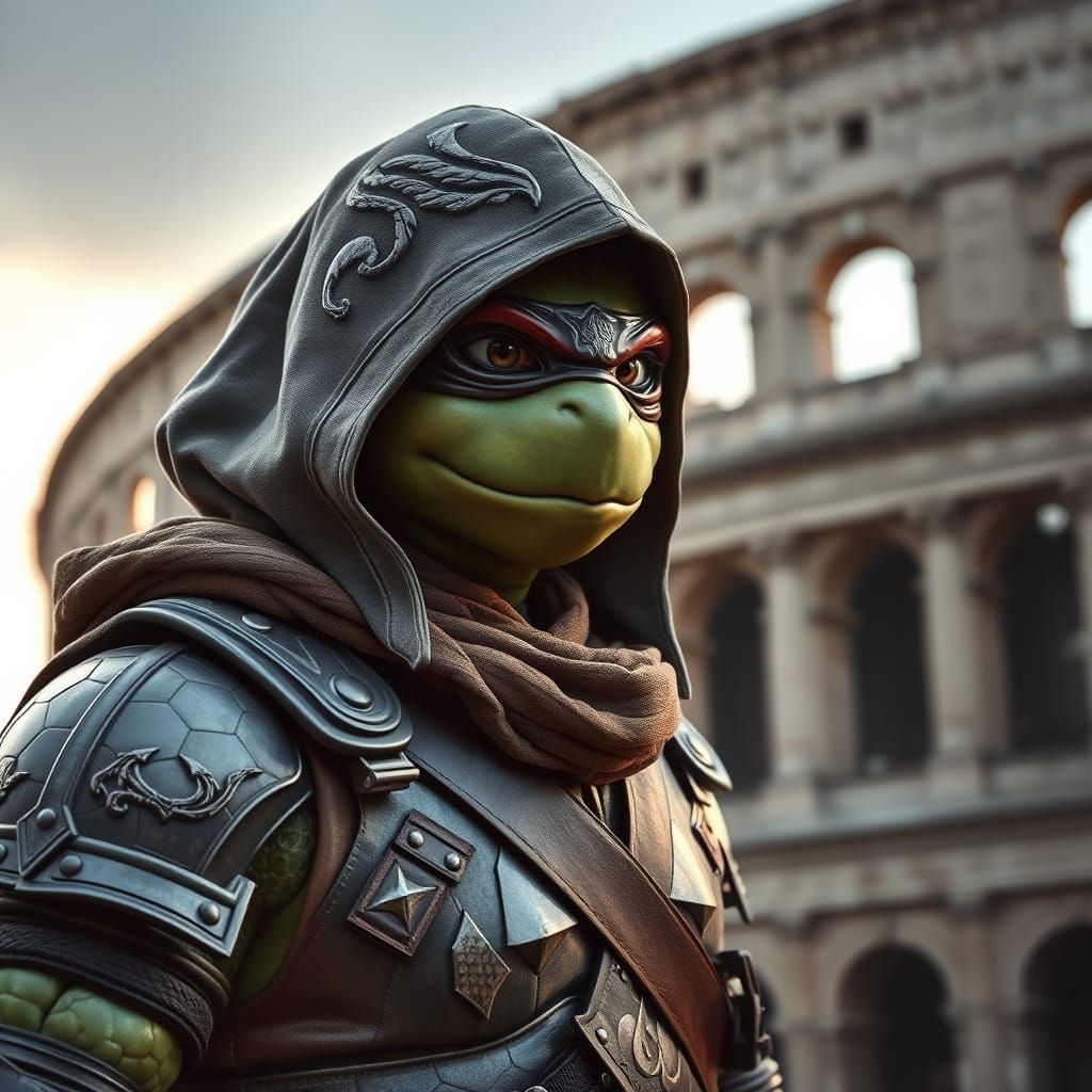 Armored Ninja Turtle at the Roman Colosseum