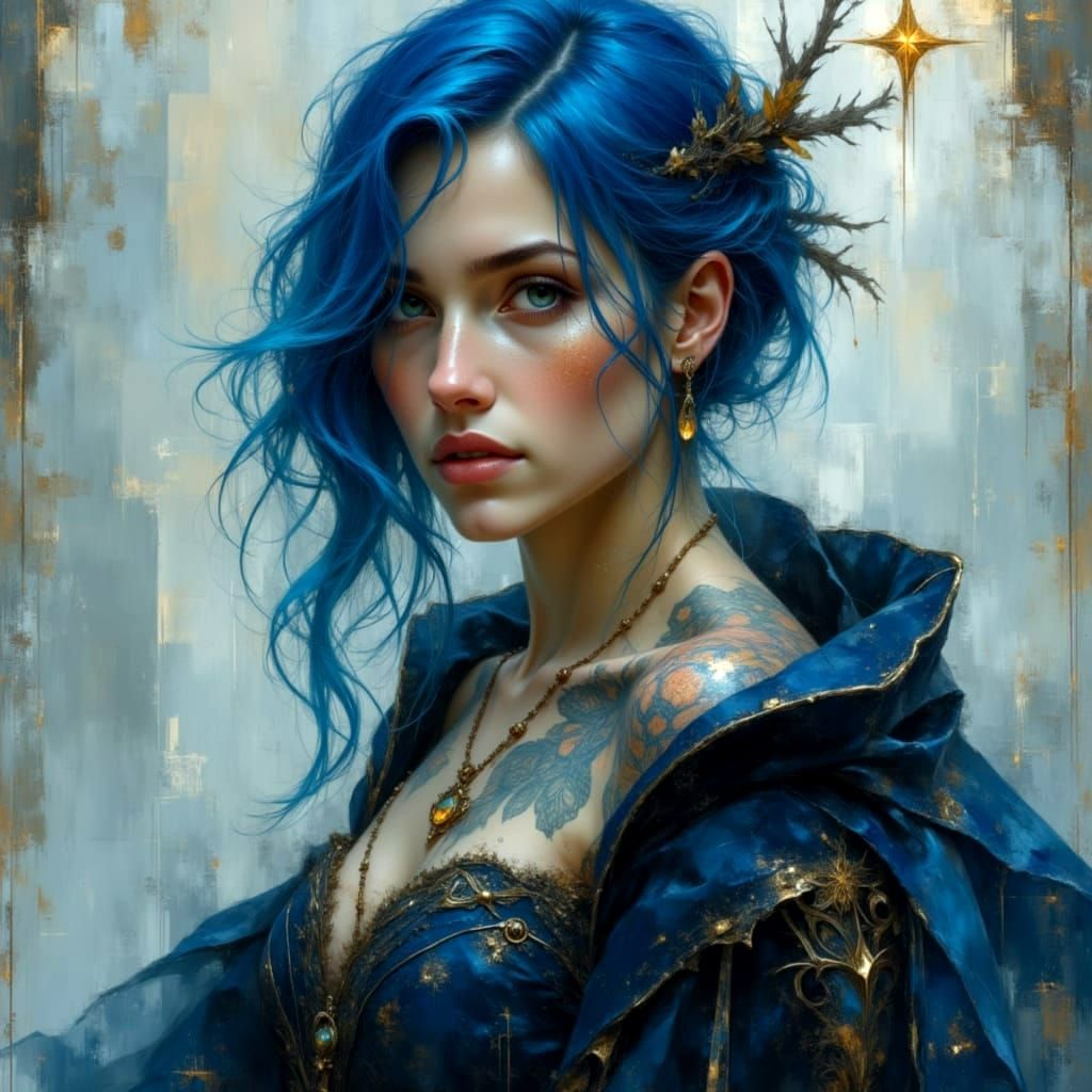 Ethereal Tattooed Norse Goddess in Digital Art