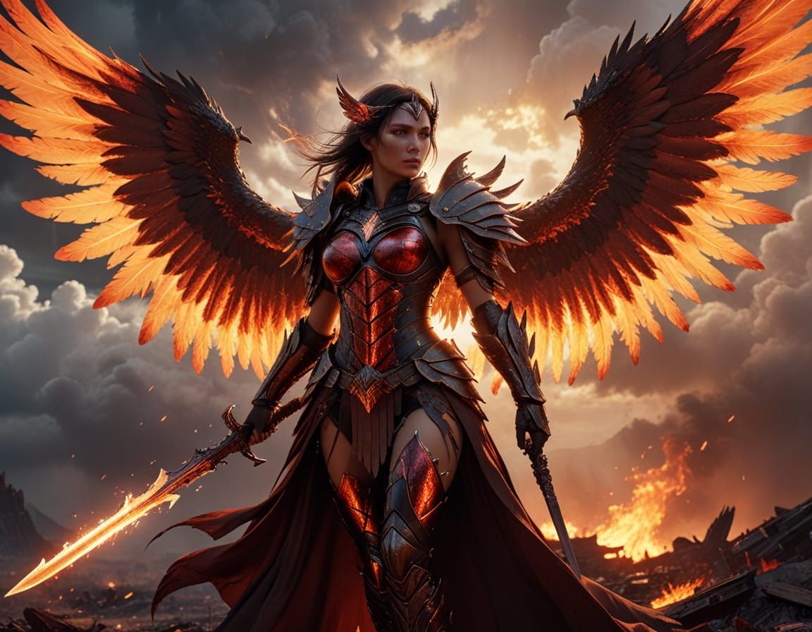 Warrior Angel in a Burning Wasteland