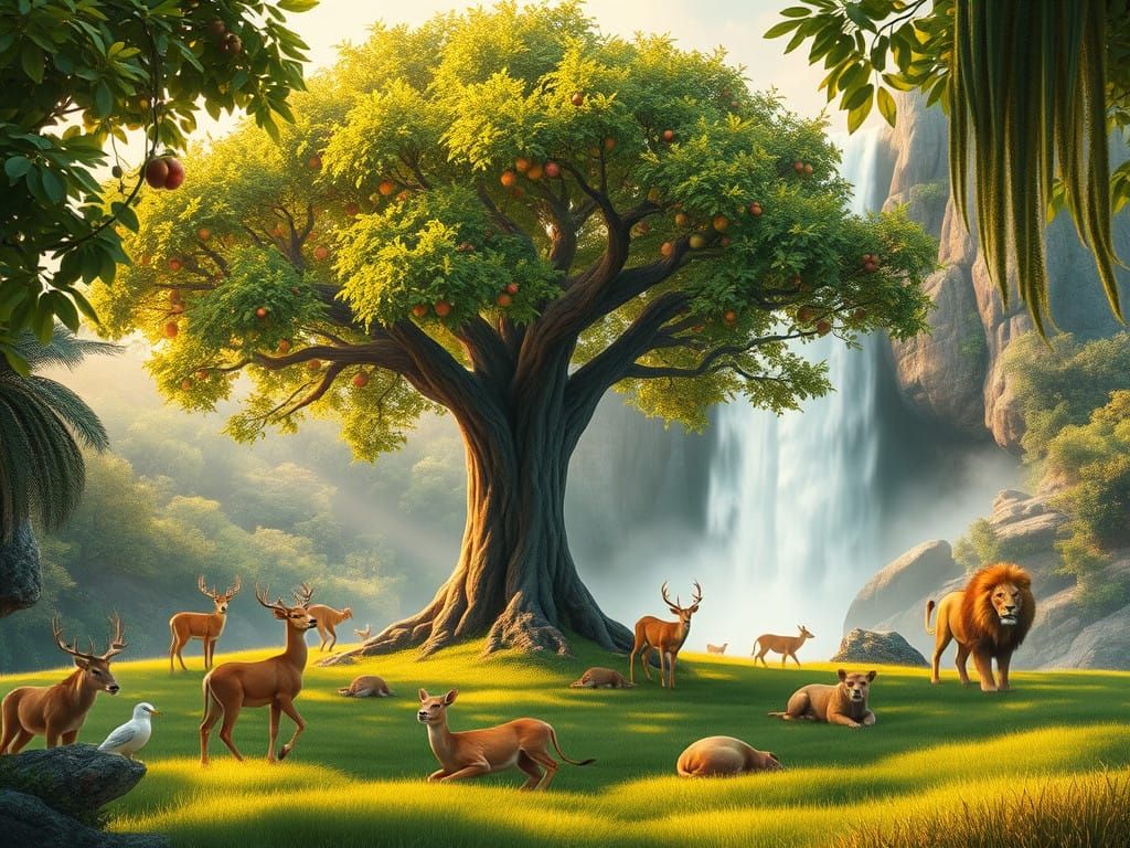 Idyllic Garden of Eden with Majestic Tree of Life