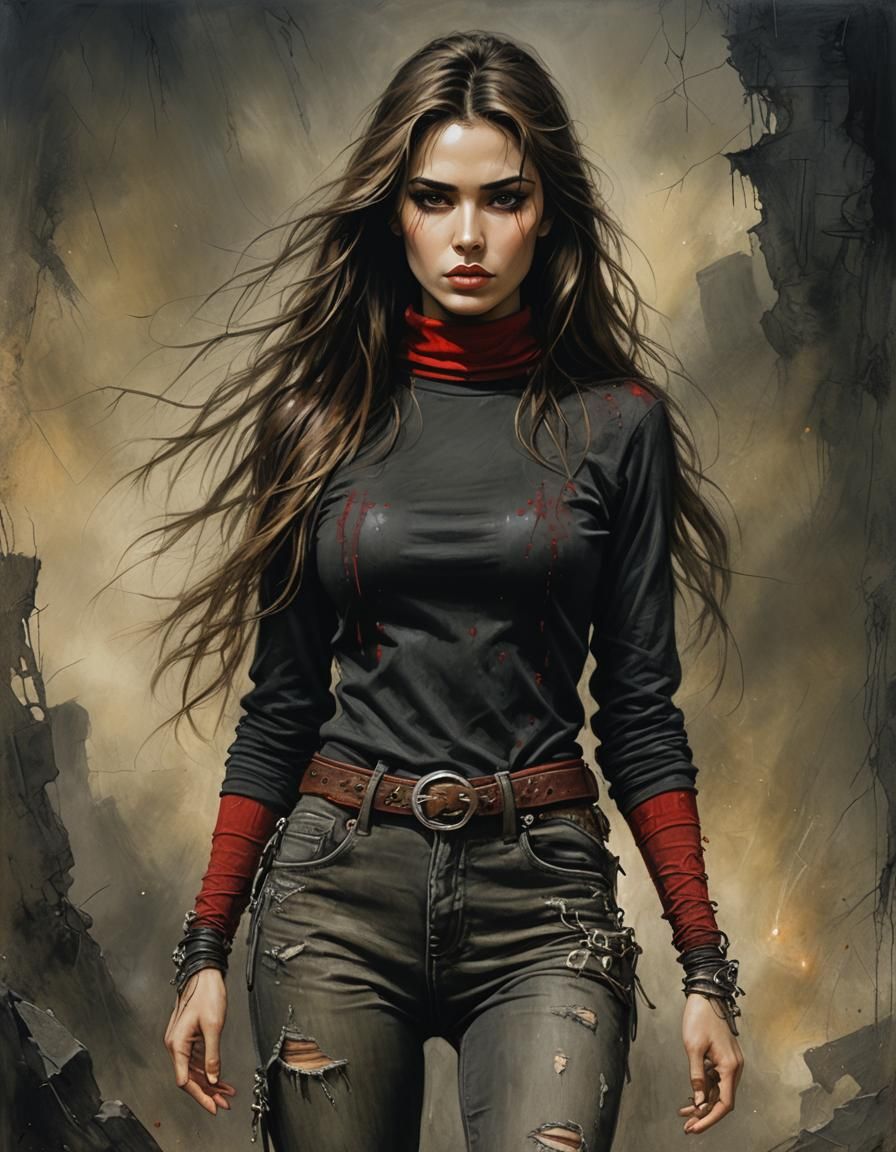 Lebanese Woman in Red: Royo-Inspired Oil Painting