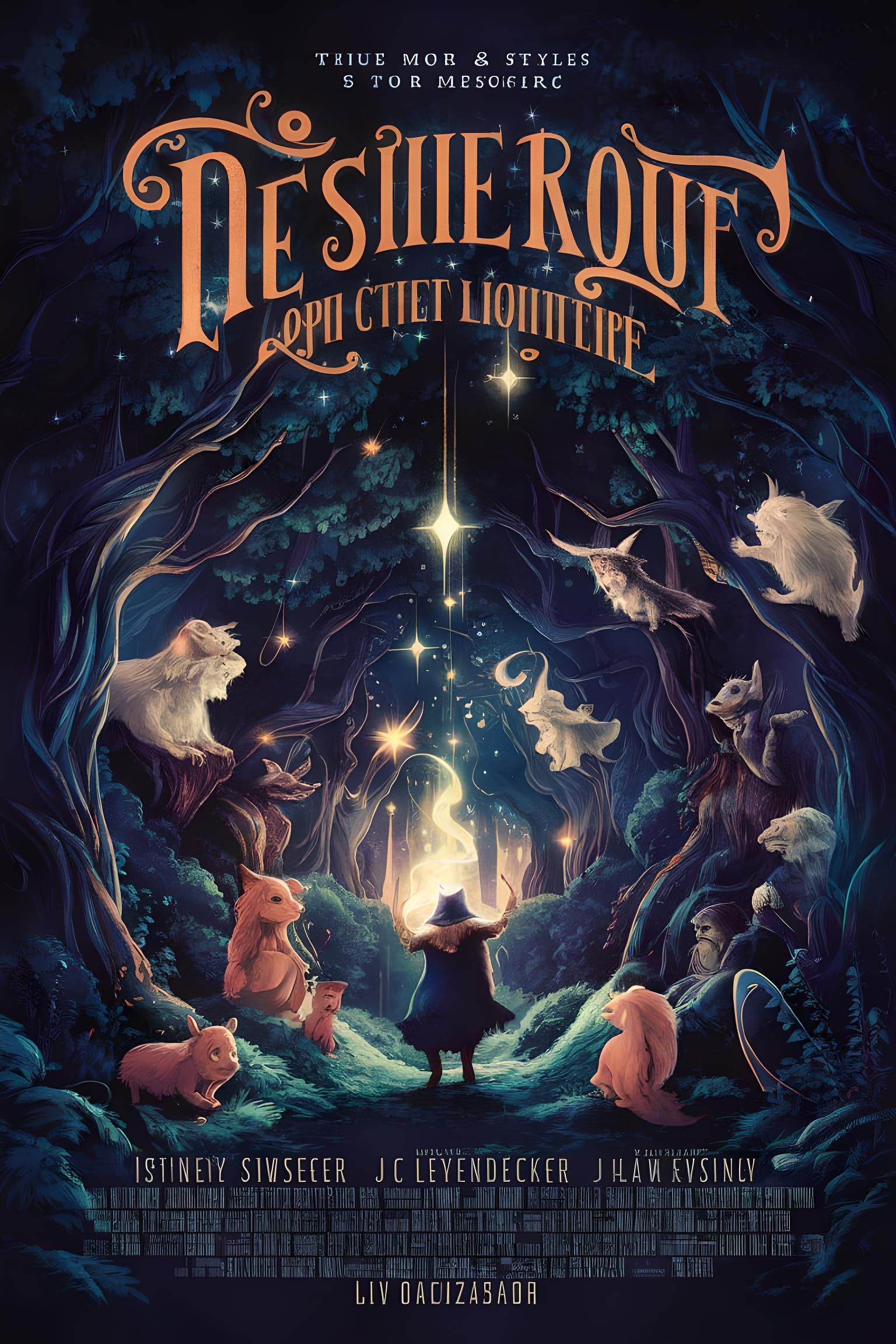 Enchanting Forest Movie Poster with Mythical Creatures