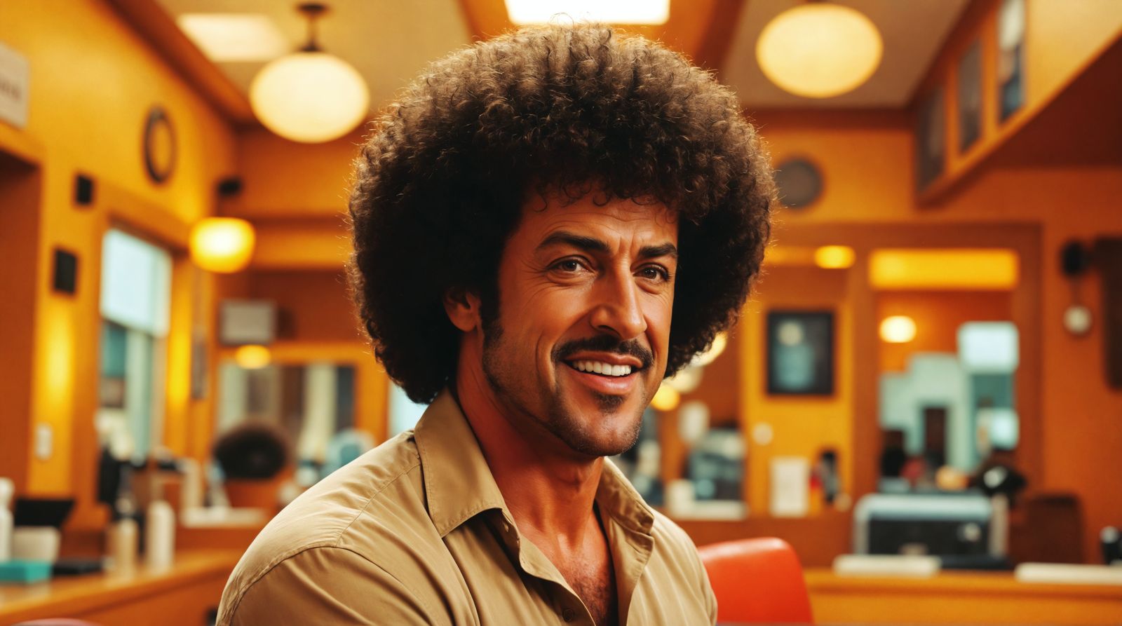 Sylvester Stallone in a Vibrant Salon, Closeup Portrait