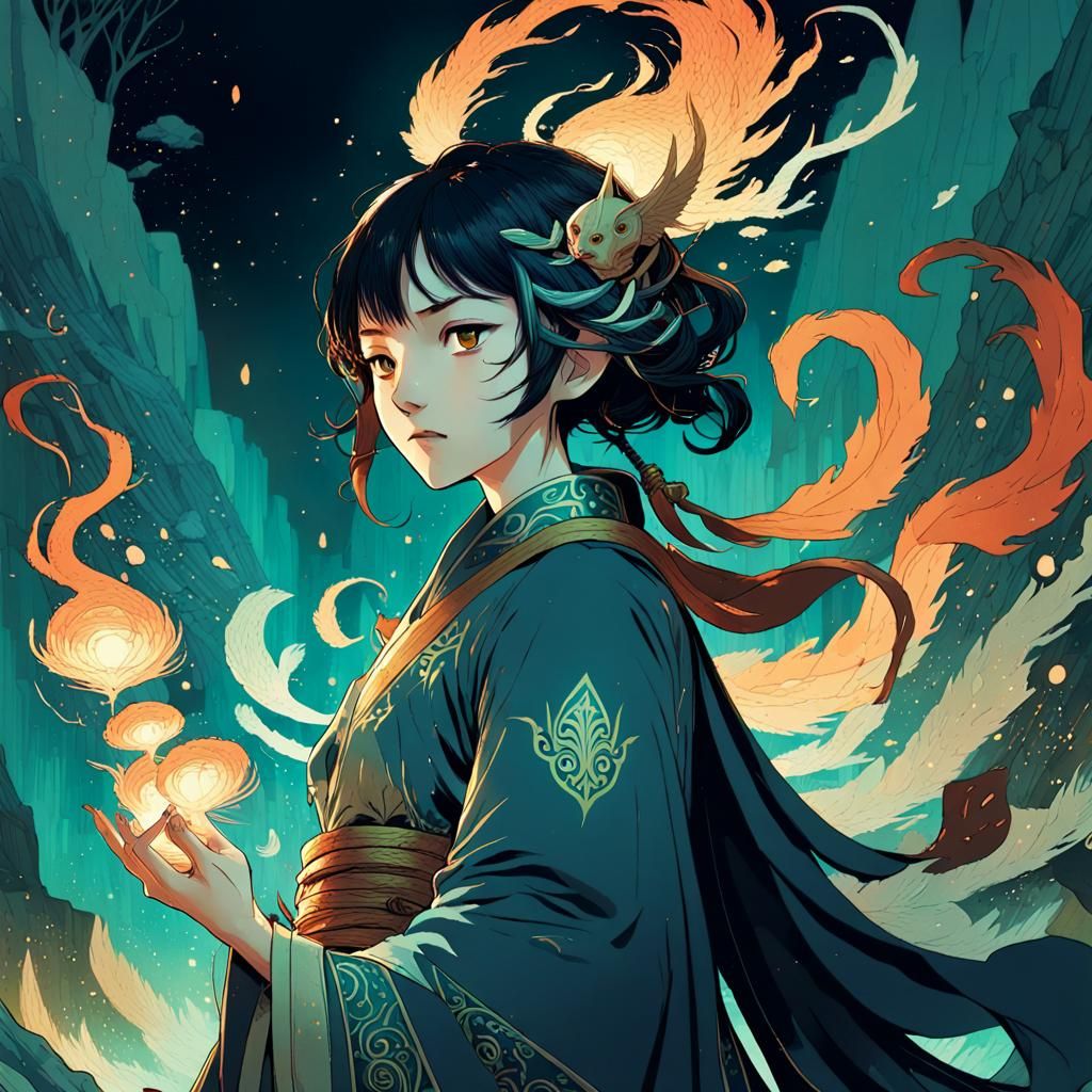 Fantasy Warmage in Anime Cel-Shaded Style