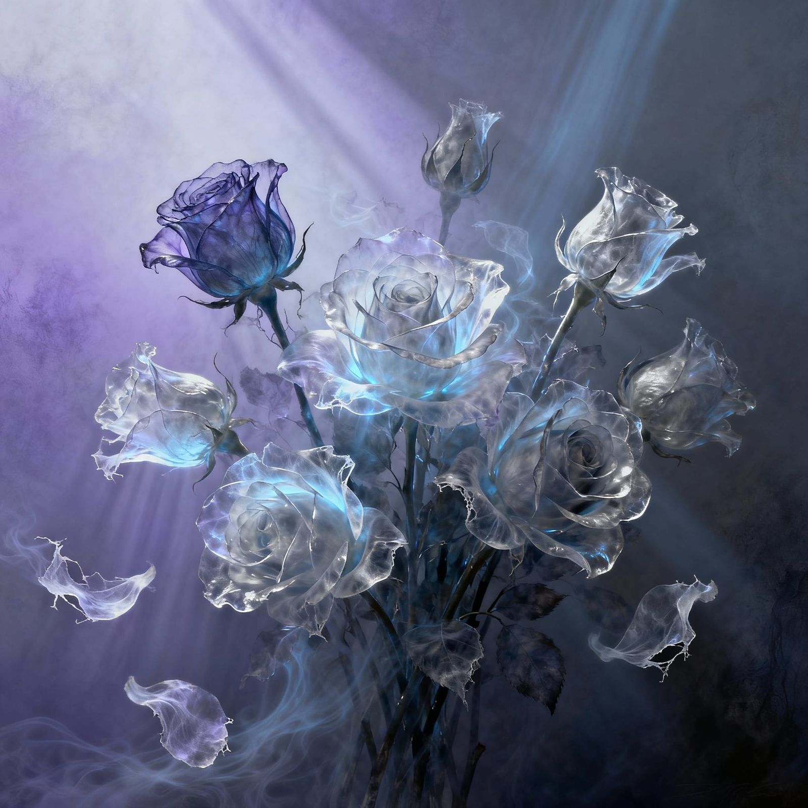 Ethereal Ghostly Roses Radiating Spectral Light