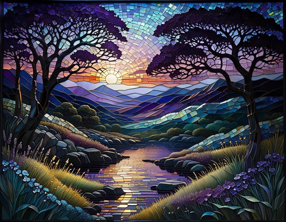 Stained Glass Mosaic in Violet Mist, Mosaic Style