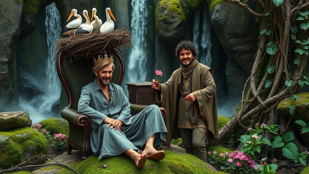 Surreal Image of Person with Stork Nest